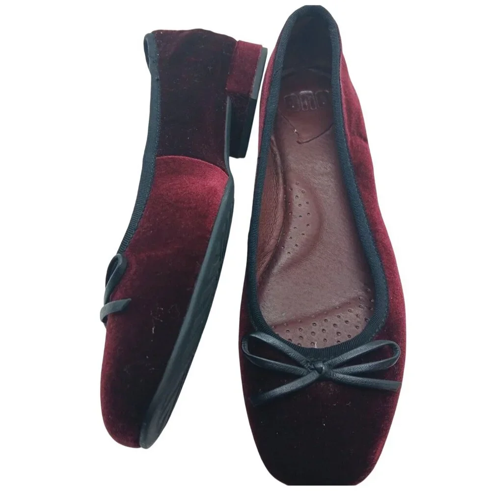 Born Ono Hallada Wine Velvet Ballet Flats Bow Shoes Size 8.5 Stacked Low Heel - Picture 13 of 15